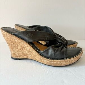 Born Drills Black Leather Wedge Heel Espadrille Sandals Shoes